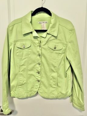 A.M.I Women's L Vintage Lime Green Button-Up Jean Jacket